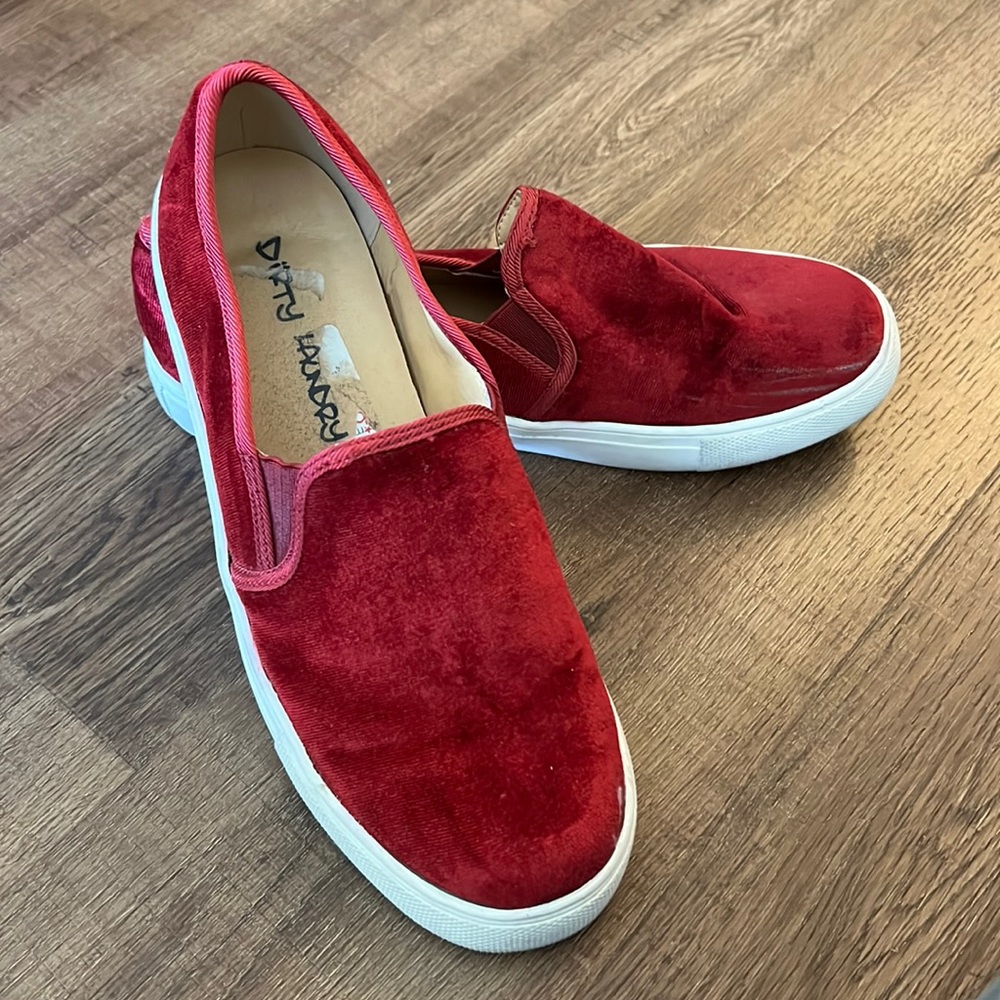 Dark red faux suede slip in sneakers